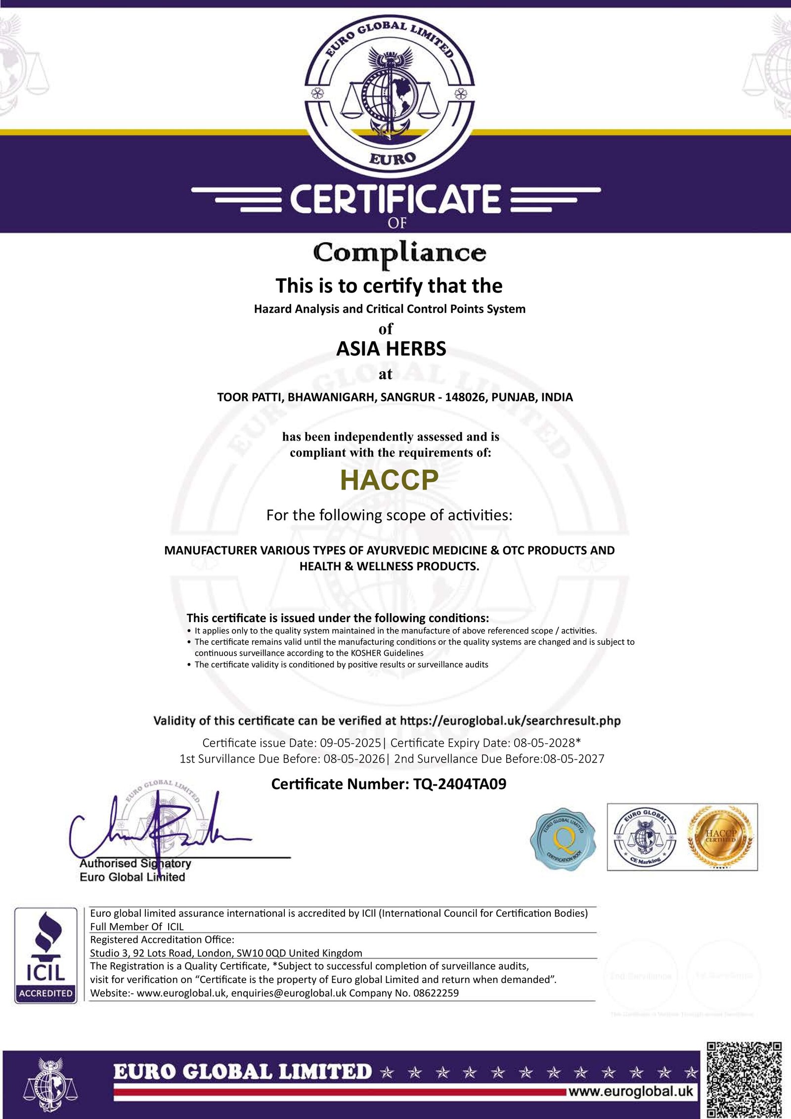 HACCP Food Safety Certificate